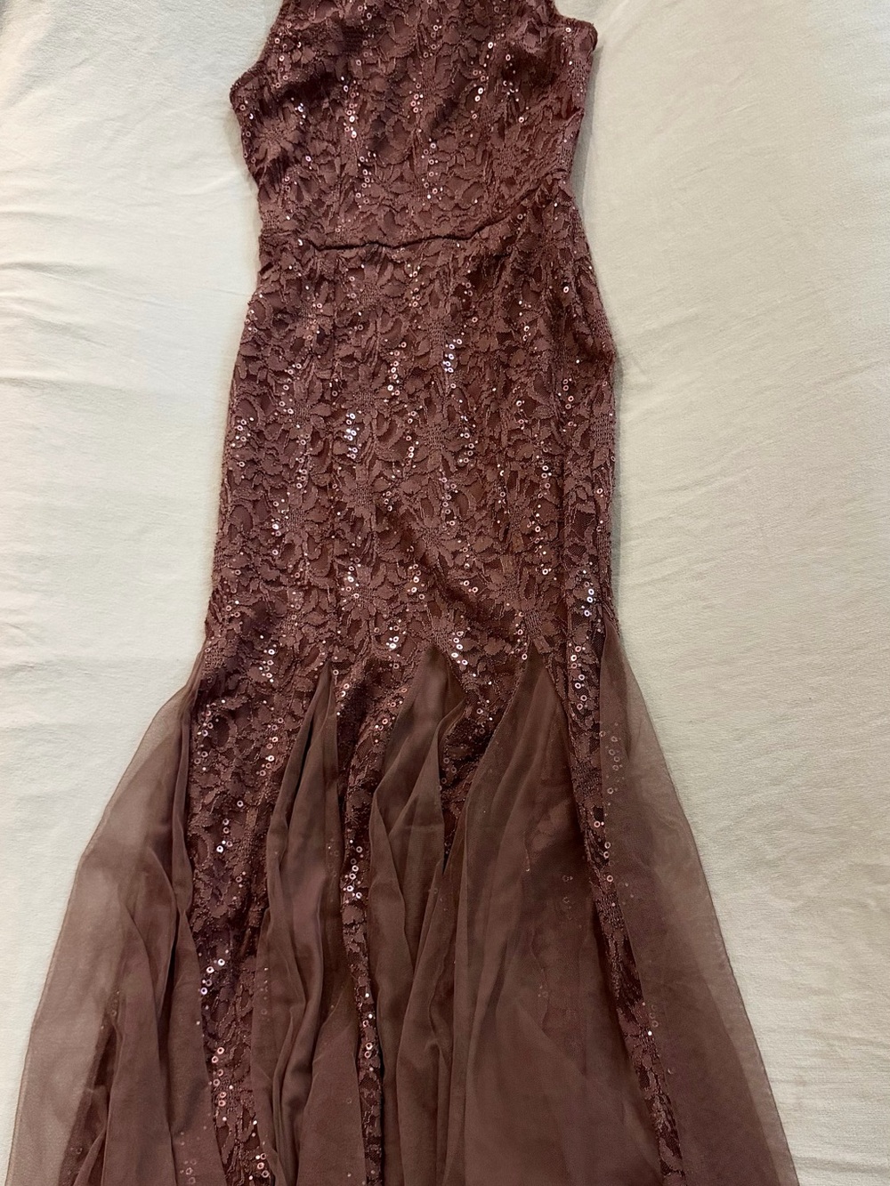 Candelite Aubergine Purple Sequin Lace Halter Mermaid Formal Prom Dress Size M
